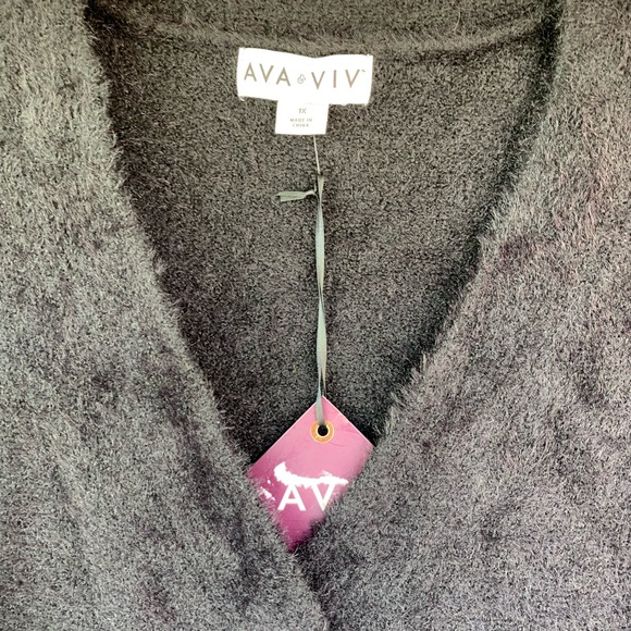 Ava & Viv Fuzzy Black V-Neck Tunic Pullover Sweater Size 1X NWT Enviro Friendly - Picture 2 of 10